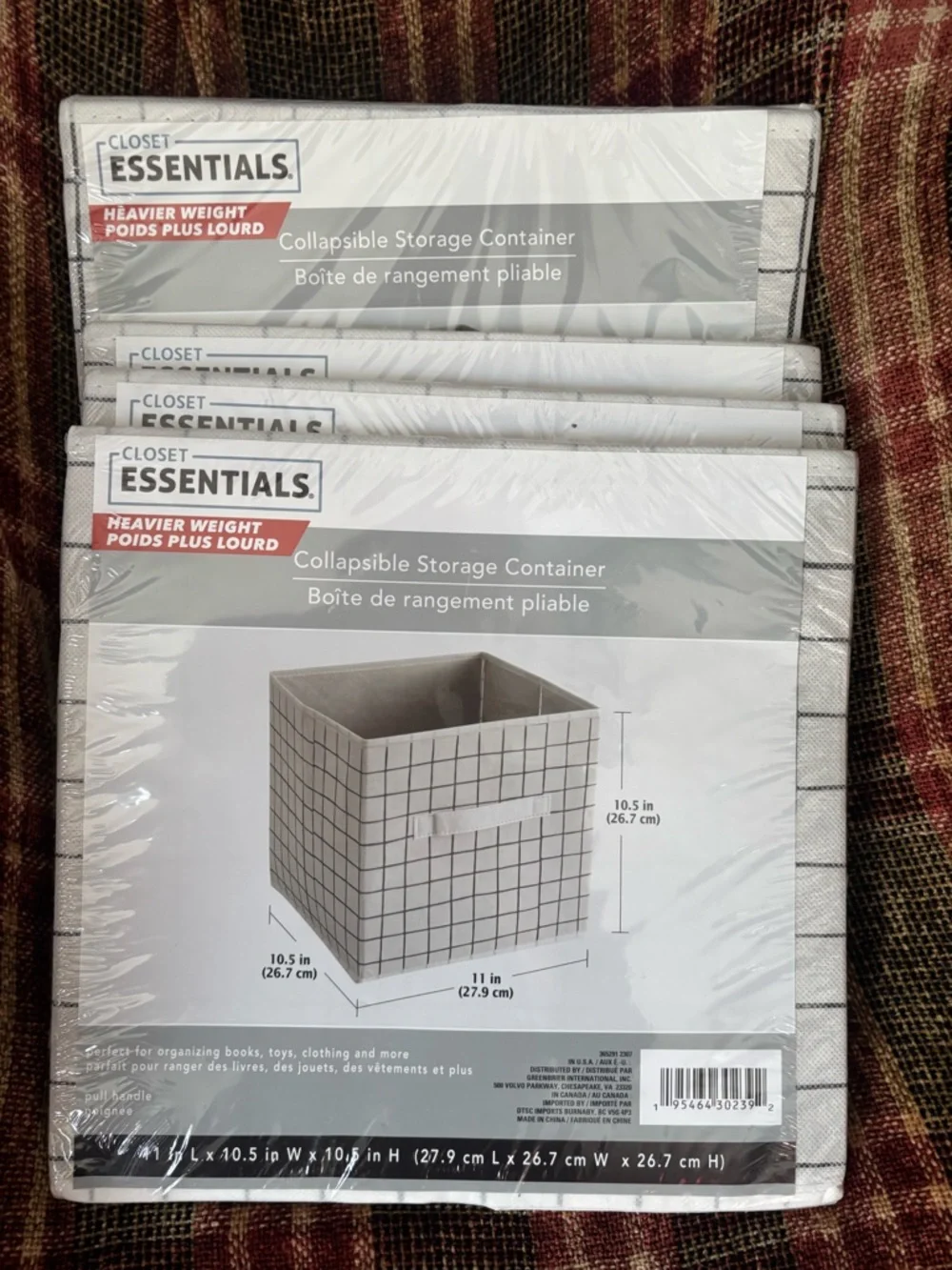 4 pack Closet Essentials Collapsible Storage Container - White Grid